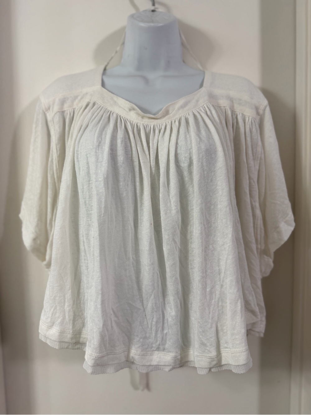 Free People Sunsetter Tee in Alabaster -  White Pleated V-Neck Flow Top - Picture 5 of 11